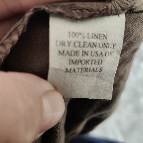 Vintage Caroline Rose Cropped Wide Leg 100% Linen Pants Brown Size M - Picture 5 of 5